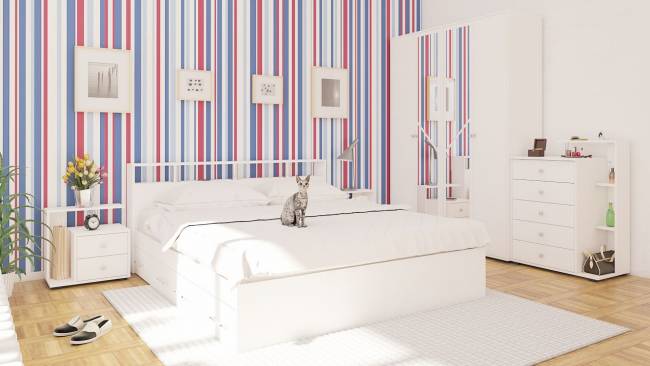 Кровать с ящиками 1800 Камелия + две тумбы цвет белый Кровать с ящиками 1800 Камелия + две тумбы цвет белый