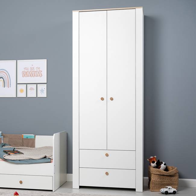 Шкаф для одежды с ящиками Джастин 13.339 цвет белый шагрень/дуб белый эксклюзив