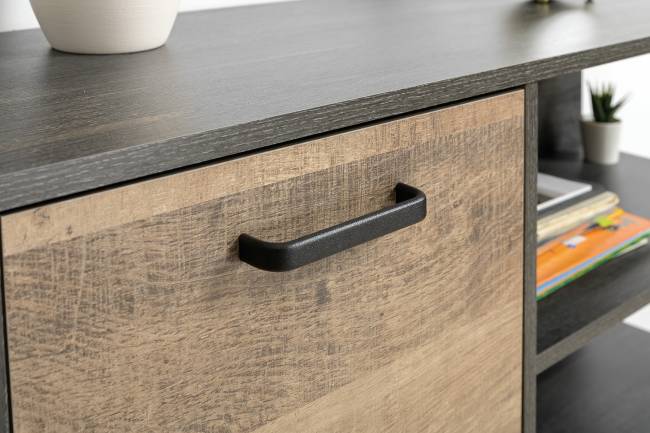 Две вешалки для одежды с полкой с двумя тумбами для обуви и комодом-тумбой с дверкой Трувор цвет дуб гранж песочный/интра