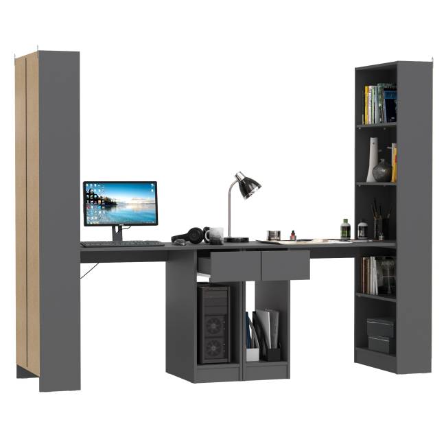 Шкафы комбинированные Лайт 10.01 с компьютерными столами цвет тёмно-серый