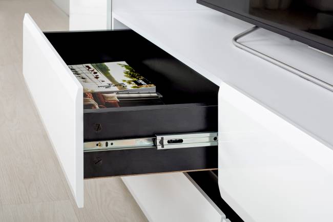 Стенка для гостиной Сидней № 6 цвет белый/чёрный/фасады МДФ белый глянец