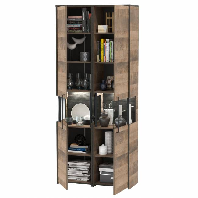 Два шкафа-пенала с витриной с подсветкой Трувор цвет дуб гранж песочный/интра