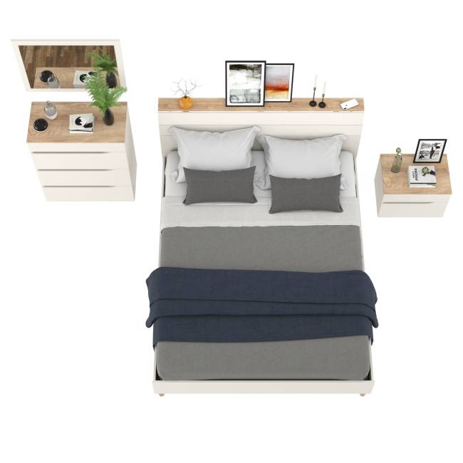 Кровать Муссон 1600 с ортопедическим основанием с тумбочкой и комодом с зеркалом цвет белый/дуб эндгрейн элегантный